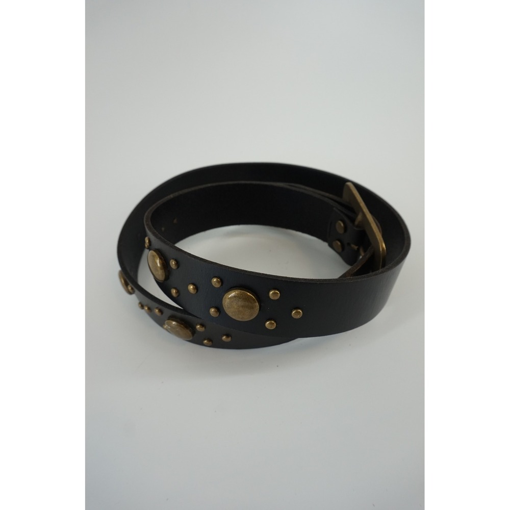 Lauren Ralph Lauren Studded Leather Belt Western Boho Brass Buckle Black L - Picture 5 of 7